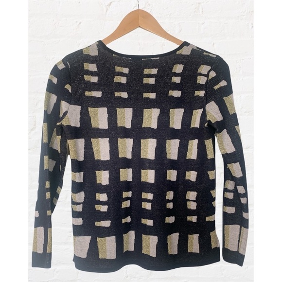 Ann Taylor Lattice Wool Knit Navy Gold Metallic Festive Holiday Sweater XS - Picture 5 of 8